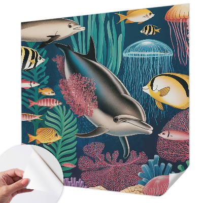 Självhäftande fototapet med motiv av undervattensfauna