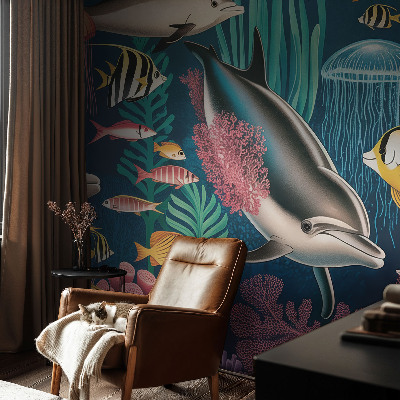 Självhäftande fototapet med motiv av undervattensfauna