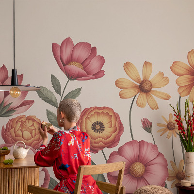 Fototapet för barn med ett blommönster lämpligt för barnrum