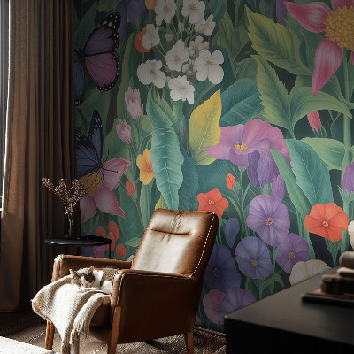 Fototapet barn med en blomexplosion i färgstarkt mönster