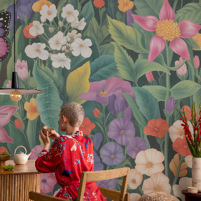 Fototapet barn med en blomexplosion i färgstarkt mönster