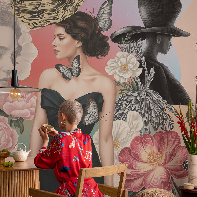 Självhäftande fotovägg Blommor och porträtt