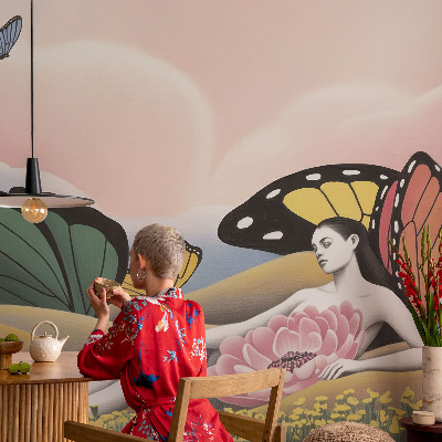Fototapet barnrum Fjärilsäng