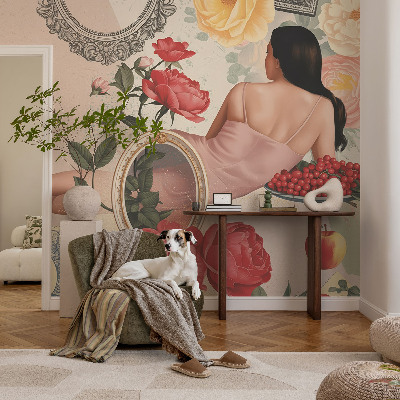 Fototapet för barn med blommigt mönster i elegant utförande