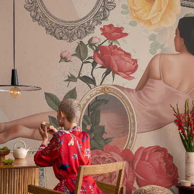 Fototapet för barn med blommigt mönster i elegant utförande