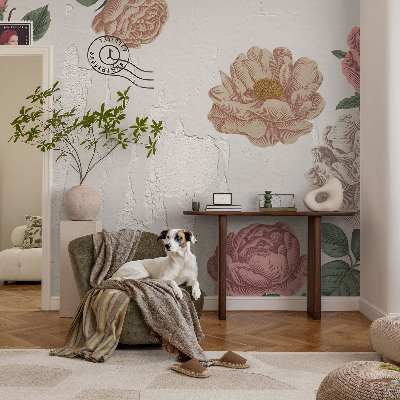 Självhäftande fotovägg med ett motiv av vintageblommor