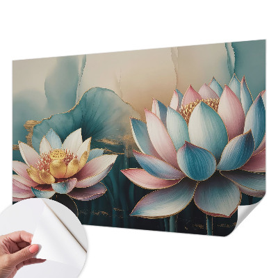 Fototapet barnrum med mönster av lotusblommor i dämpade toner