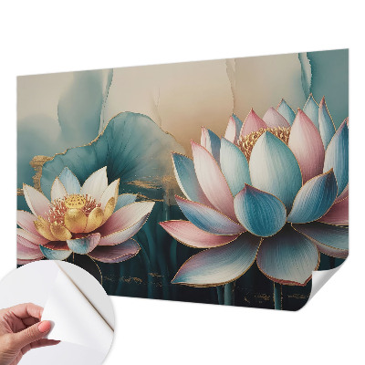 Fototapet barnrum med mönster av lotusblommor i dämpade toner