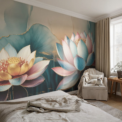 Fototapet barnrum med mönster av lotusblommor i dämpade toner