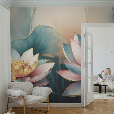 Fototapet barnrum med mönster av lotusblommor i dämpade toner