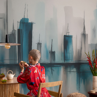3D fototapet med motiv av ett stadslandskap