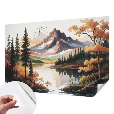 3D fototapet med motiv av fjäll i höstfärger