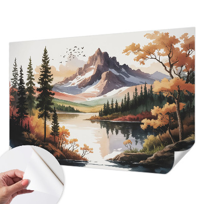 3D fototapet med motiv av fjäll i höstfärger