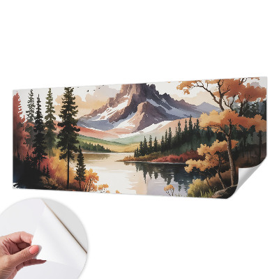 3D fototapet med motiv av fjäll i höstfärger