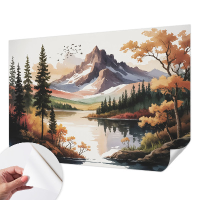 3D fototapet med motiv av fjäll i höstfärger
