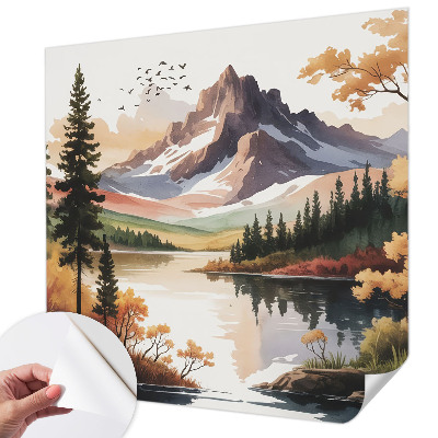 3D fototapet med motiv av fjäll i höstfärger