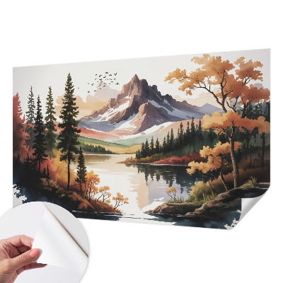 3D fototapet med motiv av fjäll i höstfärger