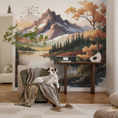3D fototapet med motiv av fjäll i höstfärger