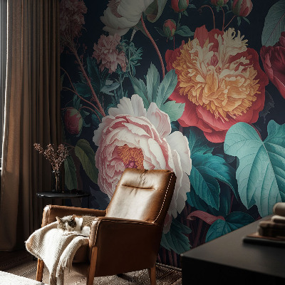 3D fototapet med färgglada blommor