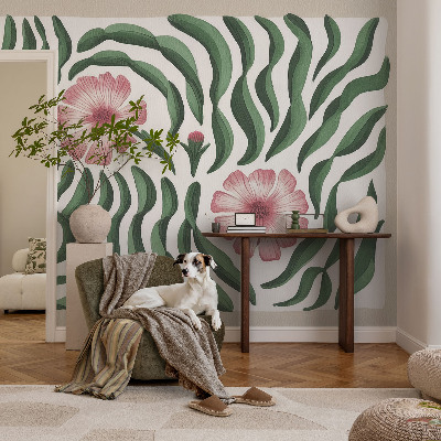 Peel and stick fototapet med blommor och blad
