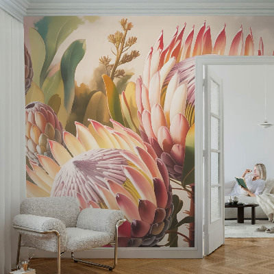 Fototapet barnrum med motiv av proteablommor
