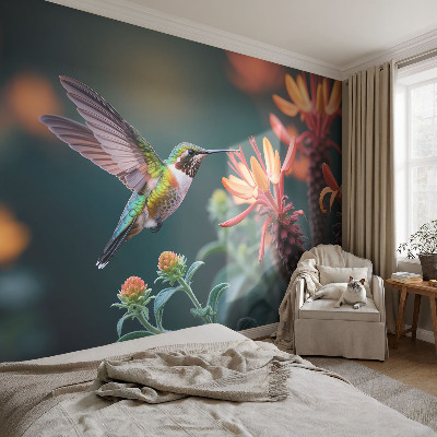 Peel and stick fototapet med motiv av kolibriblommor