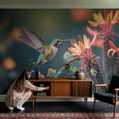 Peel and stick fototapet med motiv av kolibriblommor