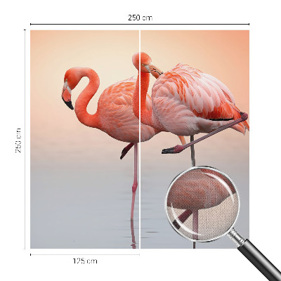 3D fototapet med motiv av delikata flamingos