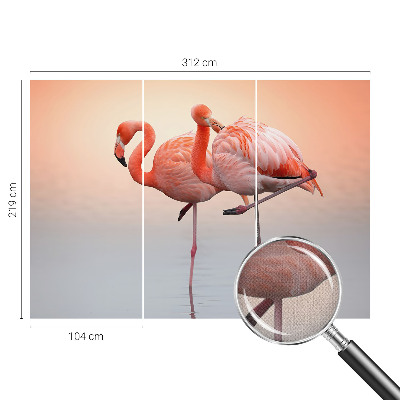 3D fototapet med motiv av delikata flamingos