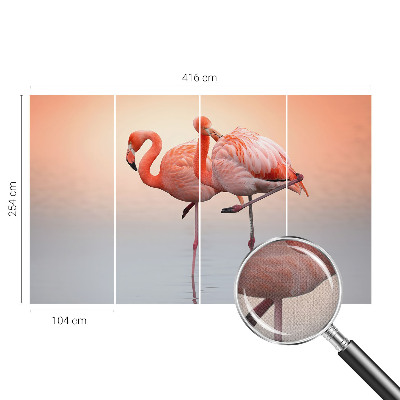 3D fototapet med motiv av delikata flamingos