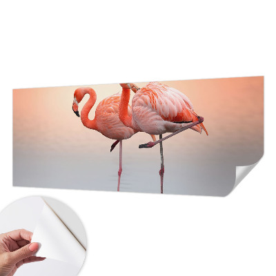 3D fototapet med motiv av delikata flamingos