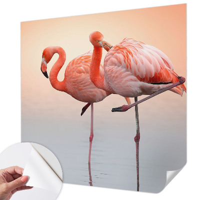 3D fototapet med motiv av delikata flamingos