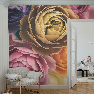 Fototapet barnrum med färgglada rosor