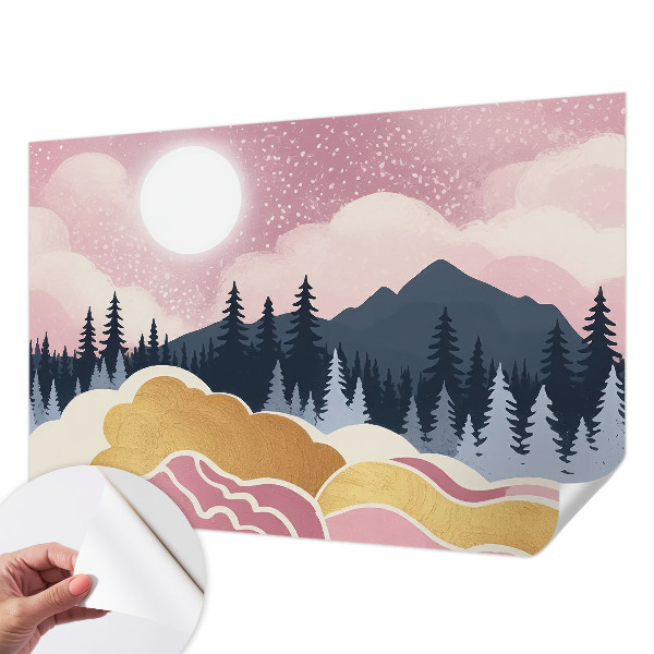 Självhäftande fototapet med motiv av en rosa solnedgång