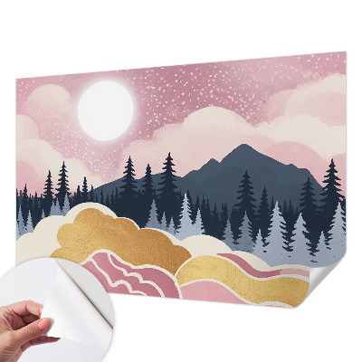 Självhäftande fototapet med motiv av en rosa solnedgång