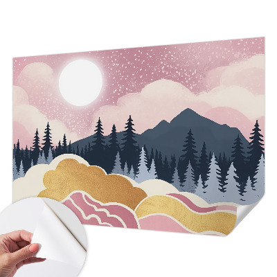 Självhäftande fototapet med motiv av en rosa solnedgång