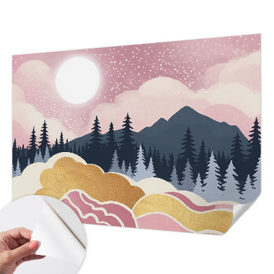 Självhäftande fototapet med motiv av en rosa solnedgång