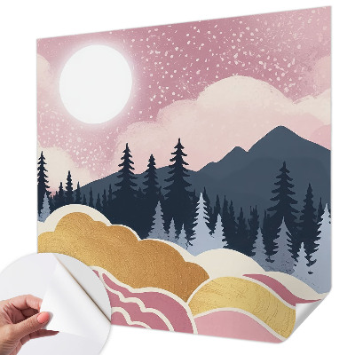 Självhäftande fototapet med motiv av en rosa solnedgång