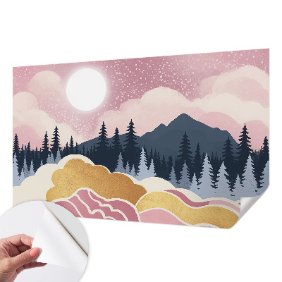 Självhäftande fototapet med motiv av en rosa solnedgång