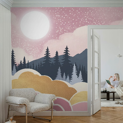 Självhäftande fototapet med motiv av en rosa solnedgång