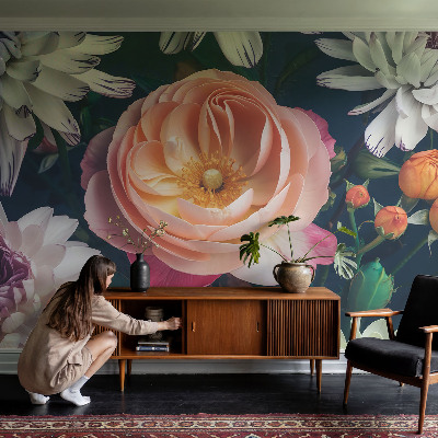 Fototapet barnrum med blommigt mönster som skapar en harmonisk atmosfär