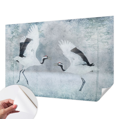 3D fototapet med ett harmoniskt motiv av kranar