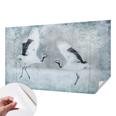 3D fototapet med ett harmoniskt motiv av kranar