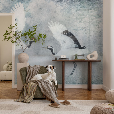 3D fototapet med ett harmoniskt motiv av kranar