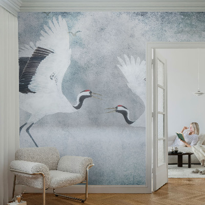 3D fototapet med ett harmoniskt motiv av kranar