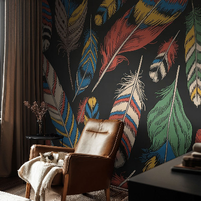 Självhäftande fotovägg Färgglada fjädrar