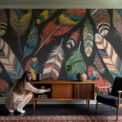 Självhäftande fotovägg Färgglada fjädrar