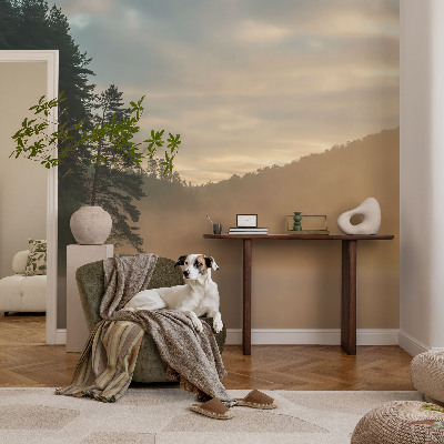 3D fototapet med motiv av en dimmig morgon