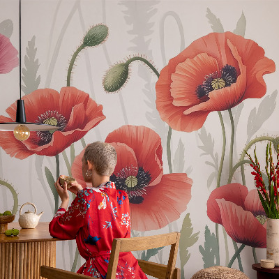 Fototapet barn med motiv av röda vallmor
