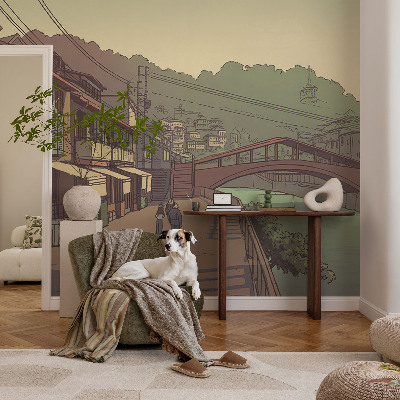 3D fototapet i pastellfärger med landskapsmotiv